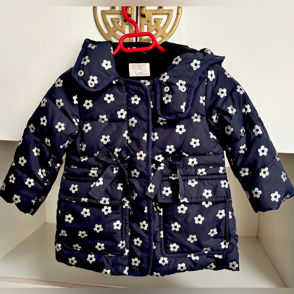 J Crew - Crewcuts Navy blue metallic floral print puffer jacket 2